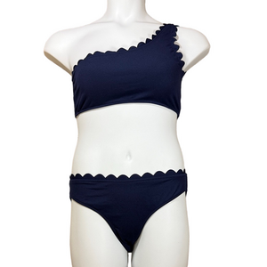 Cupshe Navy Blue Scalloped One Shoulder Bikini Set SKU1482
